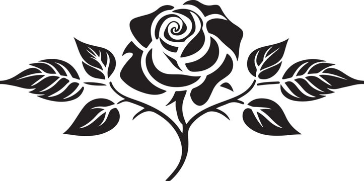 Black rose with leaves and thorns on transparent background vector illustration