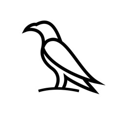 Fototapeta premium Minimalist Black Line Art Bird Vector Icon. Simple Stylized Crow or Raven Silhouette.