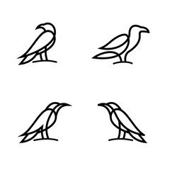 Fototapeta premium Set of Minimalist Bird Line Art Logos and Icons, Abstract Stylized Eagle and Raven Silhouettes on White Background