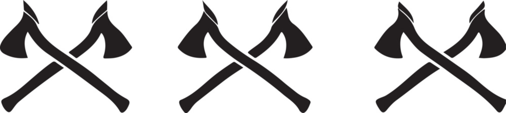 Three crossed axes vector illustration in black color isolated on transparent background design