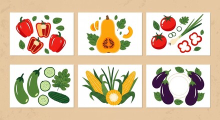 Fototapeta premium Assorted Fresh Vegetables Flat Illustration Vector Style Graphic Isolated on White Background for Healthy Eating and Culinary Design