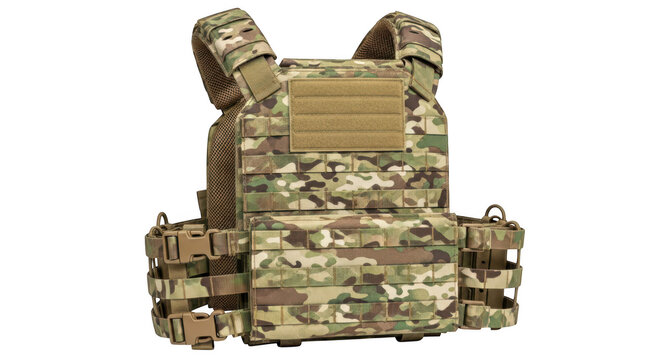 Tactical military vest in multicam camouflage pattern for outdoor operations