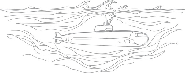 Submarine Diving Underwater with Ocean Waves © SoftArt