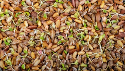 Sprouting seeds showing the process of germination in a close-up view of diverse grains