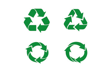 Obraz premium A set of four green recycling symbols in triangular and circular