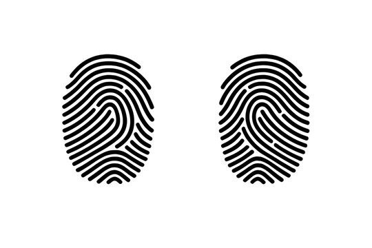 A minimalist vector illustration featuring two black fingerprint