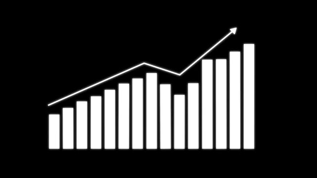 Motion animated footage. Statistics bars columns growth, arrow up. Finance, Bar graph going up, Profit concept, positive increase chart. business graph animation.
