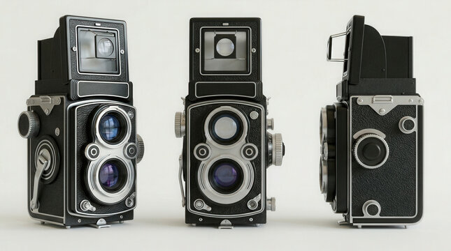 Vintage Twin-Lens Reflex Camera Collection with Retro Style and Classic Design