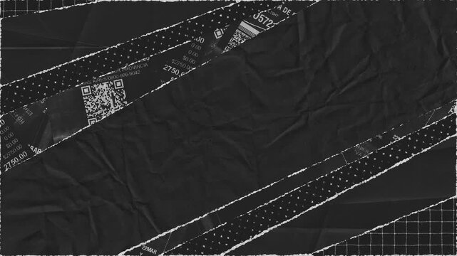 Torn paper receipts and textures in black and white grunge aesthetic background