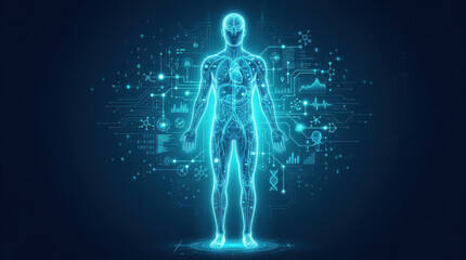 Human body Digital data Medical technology Healthcare Anatomy Technology Silhouette Digital interface Science Futuristic Body system Brain Heart Lungs Circulatory system Nervous system DNA Medical