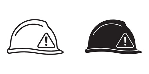 Fototapeta premium Black and white hard hat icons with warning signs in line art