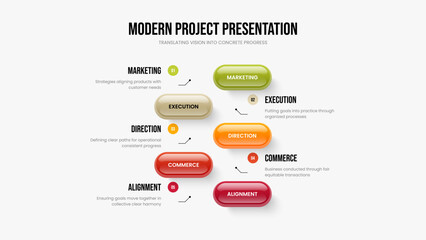 Obraz premium Investor Solution Five Step Diagram Slideshow Template. Professional Portfolio Frame Layout Vector Illustration. Consulting Visualization 5 Option Infographic Presentation Design.