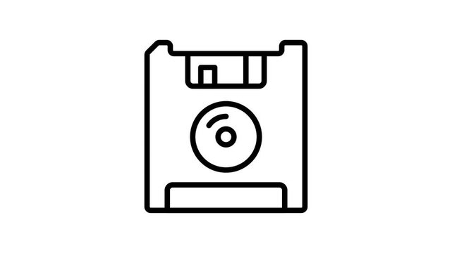 Visually engaging outline icon animation of floppy disk backup