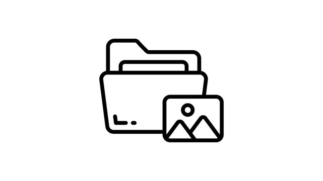 A clean outline icon animation of media folder interface