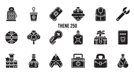 Collection of diverse icons representing tools, objects, and transportation themes © Abdullah