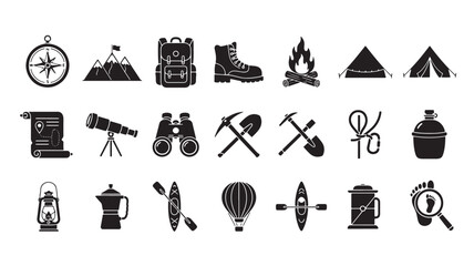 Essential icons for outdoor adventure and camping equipment © Abdullah