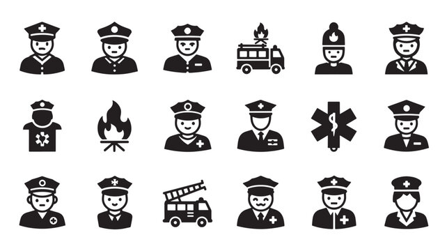 Diverse icons representing various emergency and public service professionals
