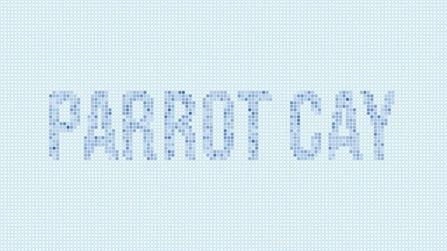 Parrot Cay dotted map animation. Digital style shape of the island. Parrot Cay shape and title blue dots appear with flickering effect. Turks and Caicos. Modern Intro, outro, title, logo video.