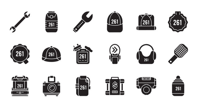 Black and white icons depicting firefighting and emergency response equipment