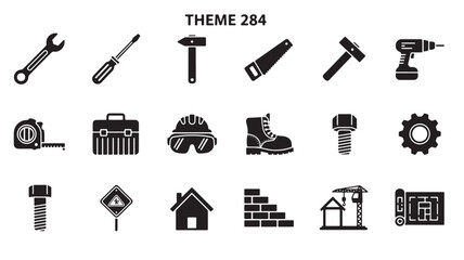Fototapeta premium Icon set representing various construction and handyman tools