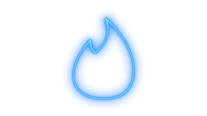 Abstract Glowing Blue Neon Fire Symbol. Modern Luminous Electric Flame Design Element Isolated on White.