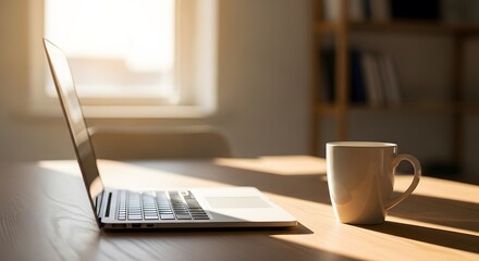 Fototapeta premium Clean desk with light shadow, productivity background