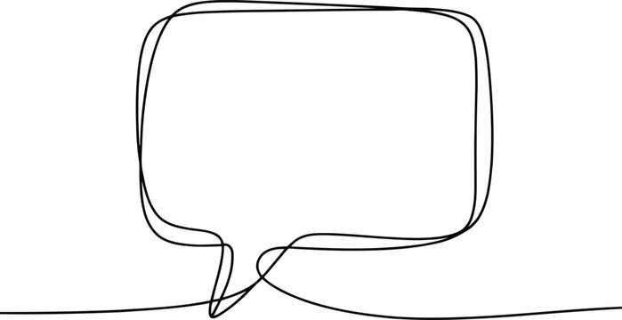 A minimalist single line drawing of a rectangular speech bubble on a clean white background area