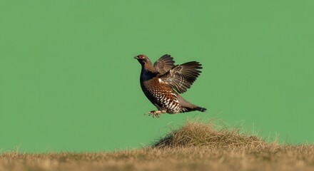 Fototapeta premium Dramatic Action Shot of a Wild Turkey Landing on the Ground in a Natural Setting