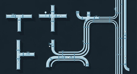 Illustration of Complex Pipe Systems and Plumbing Connections.