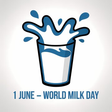 1 June World Milk Day illustration with glass of milk and upward splash motion