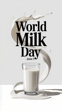 World Milk Day June 1 splash design with glass of milk and swirling motion