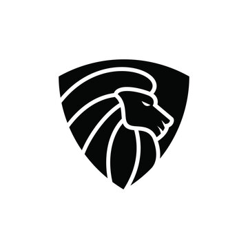 Stylized black and white lion head profile logo within a shield shape, representing strength and security.