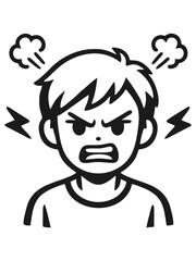 Obraz premium Black and White Line Illustration of Angry Boy Face Icon