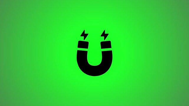 A magnetic icon animation on a green screen background with electricity symbol above