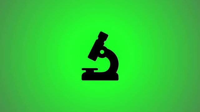 Rotating and spinning microscope icon animation on green screen, 3d rendered illustration, seamless looping scientific tool footage