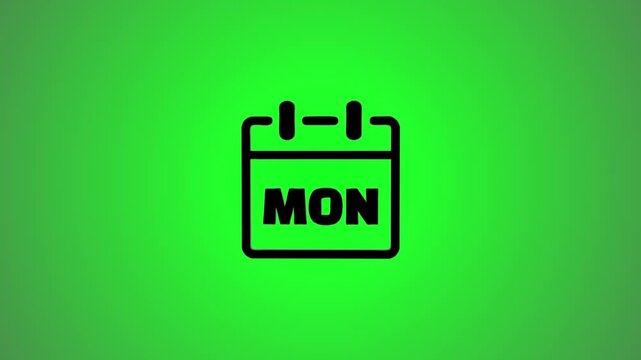 Calendar icon for monday with shadow effect on green background motion graphic