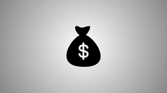Animation of money bag icon with dollar sign appearing on a light gray background, business and finance concept