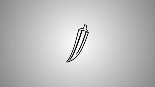 Clean hand drawn animation of okra on white background, black and white style sketch drawing vegetable doodle in motion, seamless loop