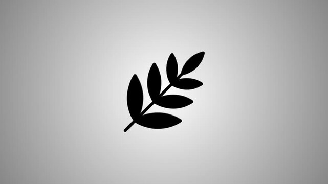 Minimalist black leaf icon animation rotating on grey gradient background with smooth lighting effects and shadow motion