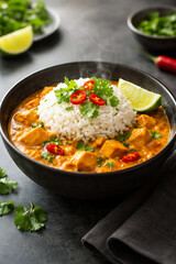 Chicken Curry with Rice and Lime Garnish curry dish