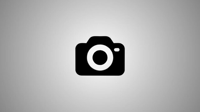Animated camera icon zoom out reveal and subtle animation on grey background motion graphic