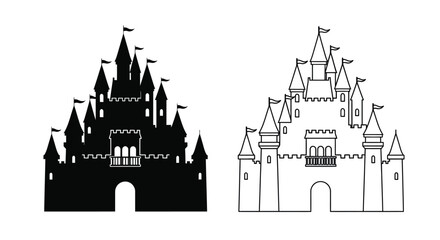 Two fairytale castles one a dark dramatic silhouette © MST