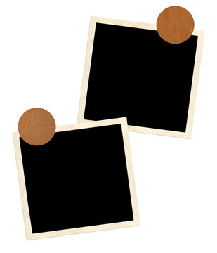 Template collage with two retro frame photos and adhesive tape. Moodboard pictures album for scrapbooking. Vintage style mood board layout. Isolated on white background. Copy space for photo
