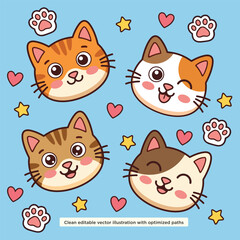 Obraz premium Cute Cartoon Cats Faces Collection for kids