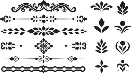 Obraz premium A collection of elegant black decorative dividers and flourish elements arranged on a clean white background