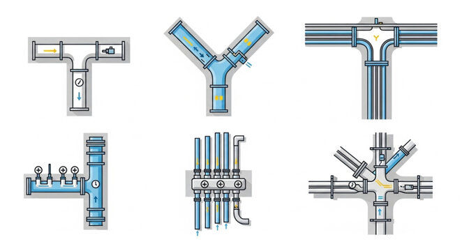 Assortment of Plumbing Tee Fittings and Connections.