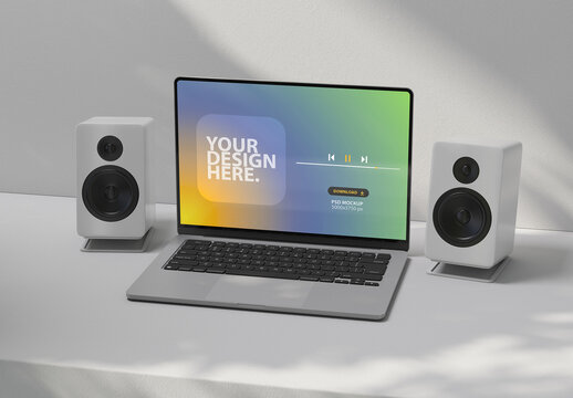 Laptop Screen Mockup with audio Speakers