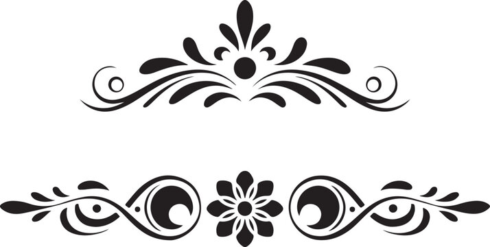 Two elegant black ornamental dividers showcasing elaborate floral and swirling scroll patterns