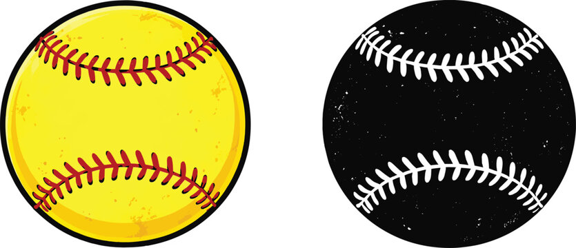Softball And Baseball Ball Sports Icon Set Vector