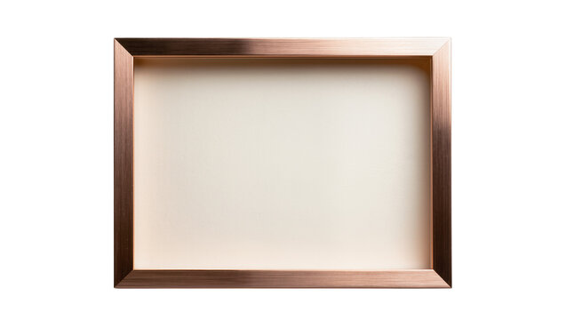 Isolated elegant rose gold metallic empty picture frame shadow box ready for display